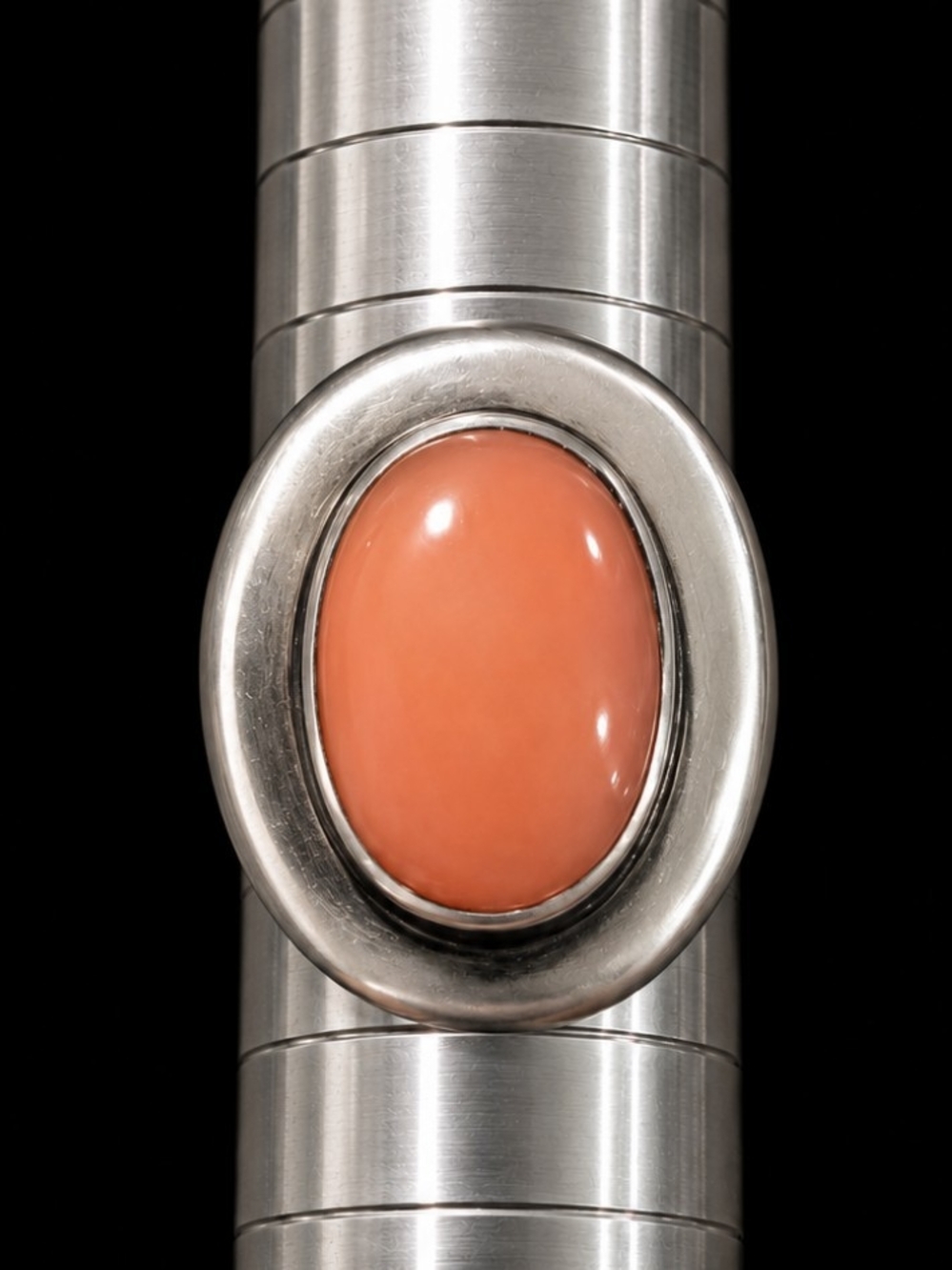Vintage Mexican Modernist Sterling Ring w Coral Cabochon Size 6 13.8g
